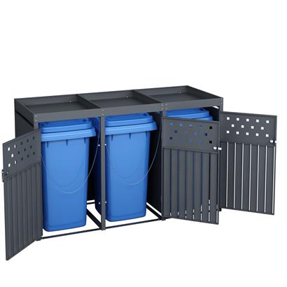 Mülltonnenbox Müllbox Mülltonnenverkleidung 3 Türen Box Pflanzdach Anthrazit