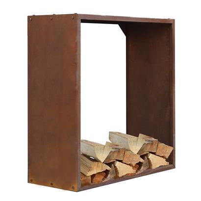 Cortenstahl Sichtschutzwand Brennholzregal 100x100x38 cm Rost Holzlager Edelrost