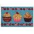 Kokosfaser Fussmatte 40 x 60 cm mit rutschhemmendem Gummi, Motiv Cupcakes, Farben Natur, Hellblau, Rosa und Rot
